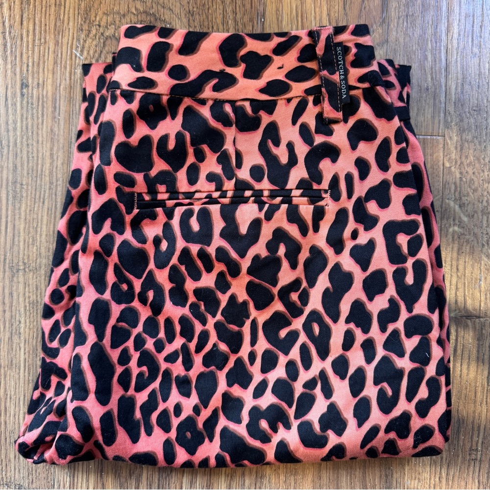 Scotch & Soda Red Leopard Print Chino Pants, Size 24, NWT - Picture 3 of 7